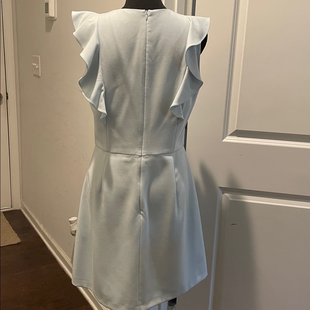 French Connection Whisper Ruffled V-Neck Mini Dress Size 10 Light Blue Wedding - Picture 9 of 13